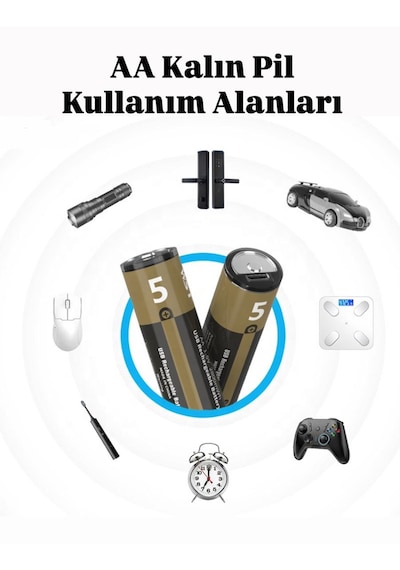 Kalın Pil Kalem Pil Usb Type-c Kablo İle Şarj Edilebilir Lityum 2'li Kalem Pil 1.5v Aa / 3200 Mwh
