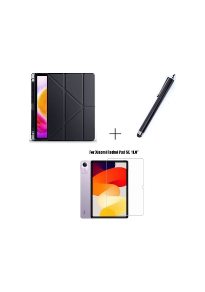 Xiaomi Redmi Pad Se Uyumlu Kalem Bölmeli Standlı Kılıf + Ekran Koruyucu + Kalem 3'lü Set Kılıf