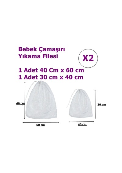 Bebek Çamaşırı İçin Yıkama Filesi X2 Adet 1 Adet 40cm X 60cm Ve 1 Adet 30cm X 40cm Diğer