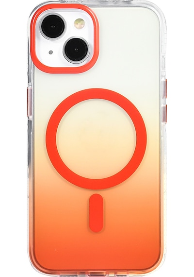 Apple Uyumlu iPhone 14 Kılıf Transparan Renk Geçişli M-safe Şarj Özellikli Toros Kapak Turuncu