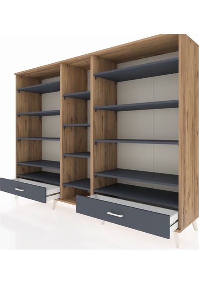 Hyperion Dolap 14 Raflı 2 Çekmeceli 220x44x163 Çam-antrasit Çam-antrasit