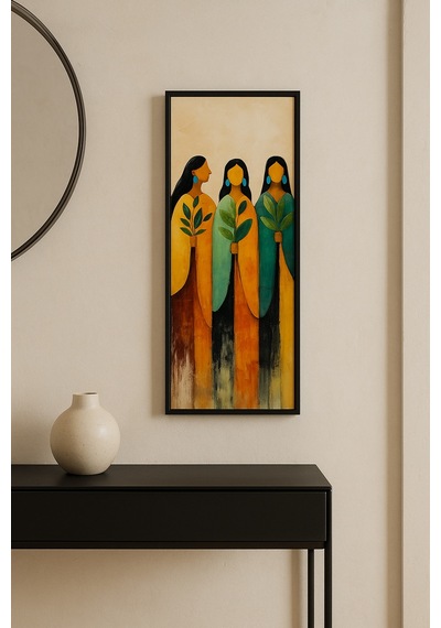 25 X 60 Cm Siyah Ahşap Çerçeve Soyut Kadın Figürlü Duvar Tablosu