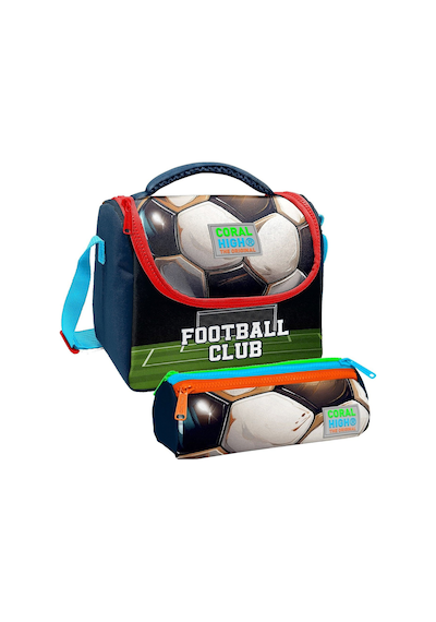 Coral High Erkek Çocuk Lacivert Yeşil Futbol Thermo Beslenme Çantası Ve Üç Bölmeli Kalemlik Seti Çok Renkli