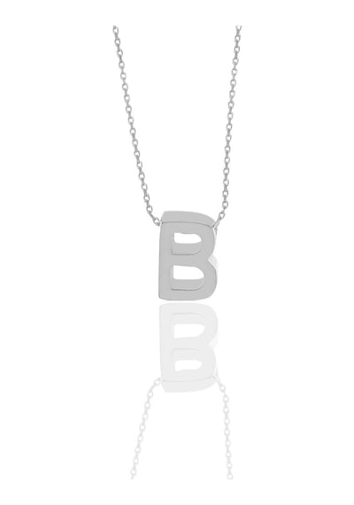 Gümüş Rodyumlu Üç Boyutlu Minimal B Harf Kolye