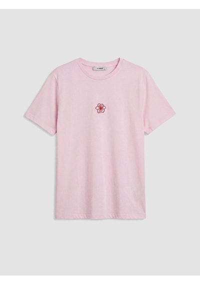 Lcw Petite Pembe Çiçek Nakışlı %100 Pamuklu Kadın Tişört