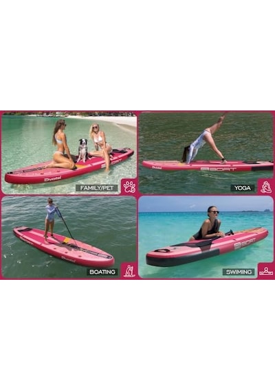 Air Power Pink Şişme Paddle Board Sup Seti 335 X 86 X 15 Cm Çift Taraflı Kürekli, Woven Drop Stitch, 175 Taşıma Kapasiteli, Yüksek Denge Açık Mavi