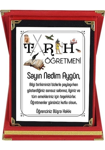 Tarih Öğretmenine Hediye Isim Baskılı Plaket