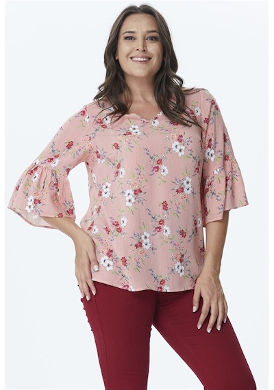 Myline V Yaka Kolları Fırfırlı Bluz-332 Kırmızı