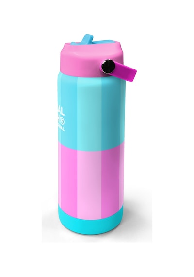 Coral High Turkuaz Pembe Çizgili Desenli Katlanır Ağızlıklı Çelik Termos 650 Ml 38381 Turkuaz