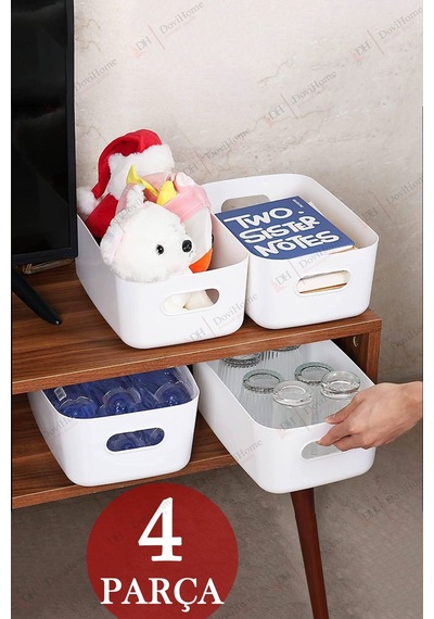 4 Adet 3.5 Litre Dolap Içi Ve Buzdolabı Düzenleyici, Banyo, Mutfak Organizer Sepet Seti - Beyaz