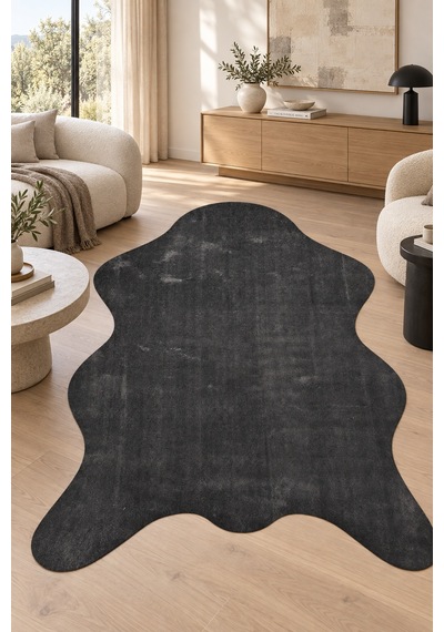 Roven Peluş Post Şeklinde Antrasit Halı Salon Antre Oturma Odası Yumuşak Kaymaz Taban Yıkanabilir Modern