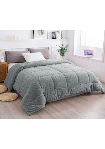 Ultra Yumuşak Tek Kişilik Çift Taraflı Wellsoft Peluş Yorgan Yıkanabilir 160x220 Gri Gri