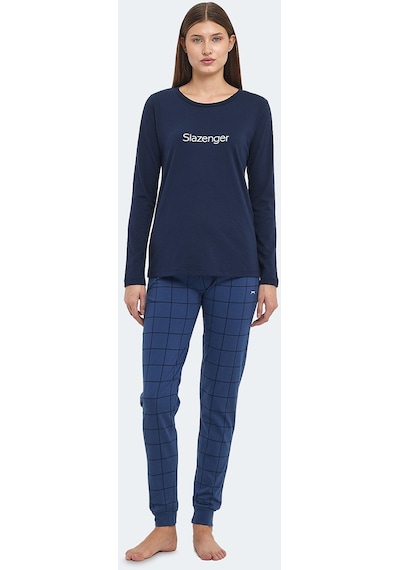 Slazenger PAOLINA IN Kadın Pamuklu Lacivert / Turkuaz Pijama