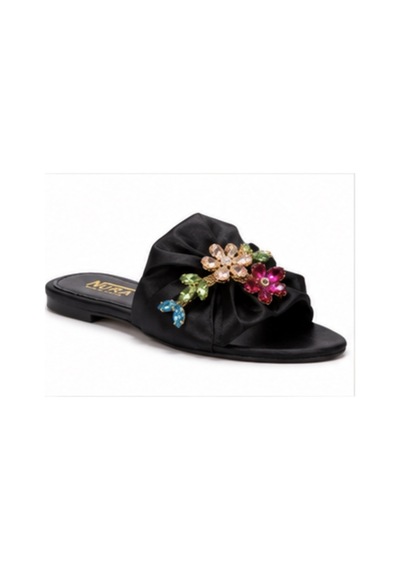 N Napa Shoe Np.8777.siyah Abiye Taşlı Kadın Taş İşlemeli Saten Fiyonklu Terlik Siyah Günlük & Özel Davet Şıklığı