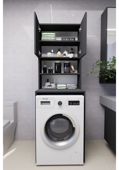 Verani Çamaşır Makinesi Dolabı Banyo Kiler Çift Kapaklı Arkal... Antrasit