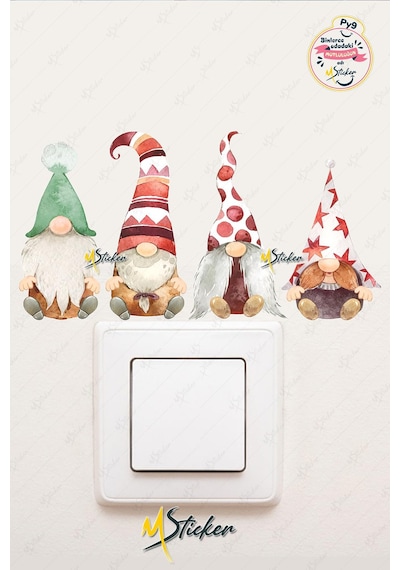 Yeni Yıl Sevimli Cüceler Sticker - Yılbaşı Stickerı Cüceler Dijital Baskı