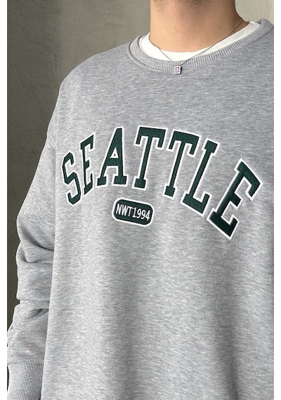 Erkek Seattle Baskılı Oversize Sweatshirt Grimelanj