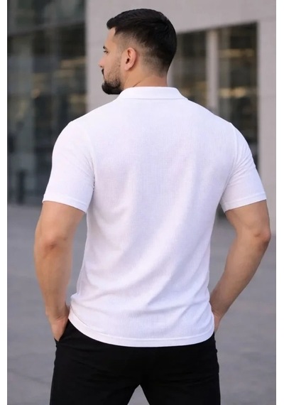 Vexor Erkek Waffle Kumaş Kısa Kollu Düğmeli Açık Yaka Regular Fit Gömlek - Beyaz