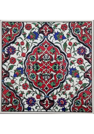 Armada Çini 20X20 Cm Ed 308 Kırmızı Iznik Rumi El Dekoru Çini