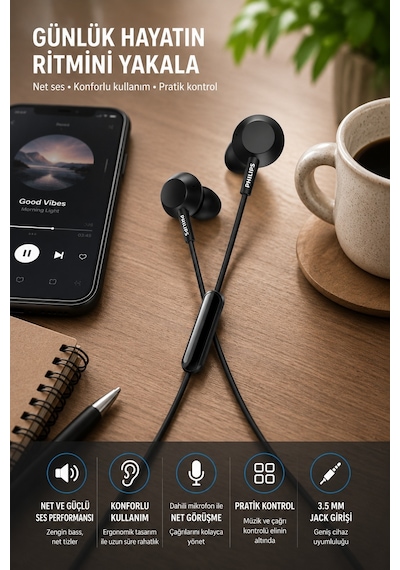 Philips TAE4105BK/00 Pure Bass Mikrofonlu Kulak İçi Kulaklık