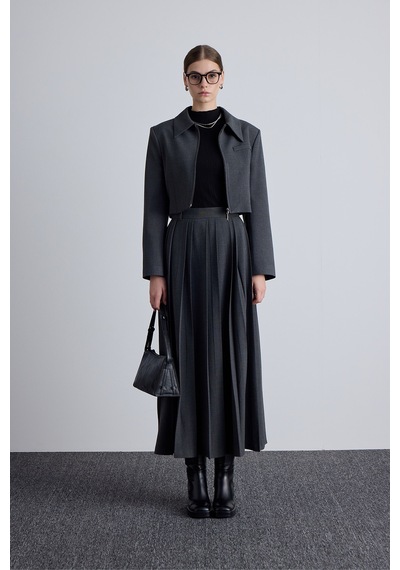 Manuka Klasik Kesim Crop Blazer Ceket Antrasit Antrasit