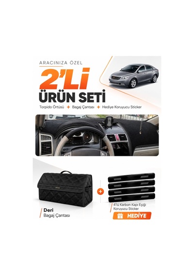 Geely Emgrand Ec7 2009-2014 Uyumlu Torpido Örtüsü + Deri Bagaj Çantası + Sticker Seti - Siyah