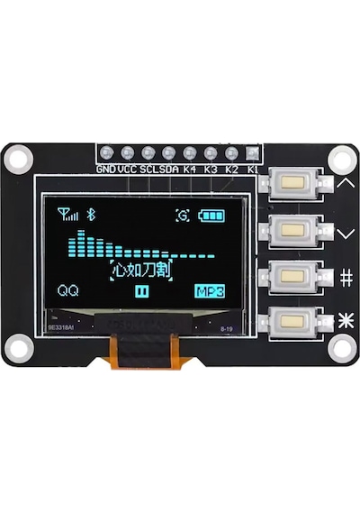 0.96 İnç 128x64 I2c 4 Butonlu Mavi Oled Ekran Modülü - Ssd1315