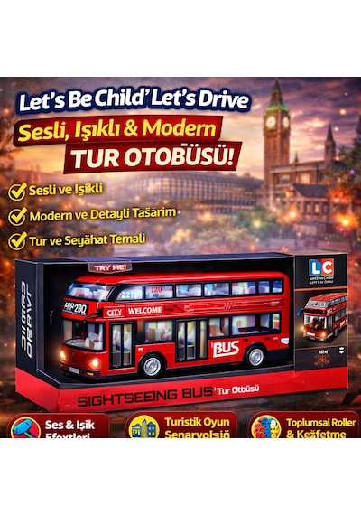 Let S Be Child Let S Drive Sesli Ve Işıklı Tur Otobüsü Keşif Ve Yolculuk Temalı Oyuncak Araç Kırmızı