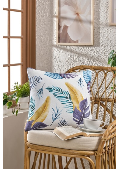 Soft Kadife Baskılı 43 X 43 Cm Kırlent Kılıfı Mavi Tüy