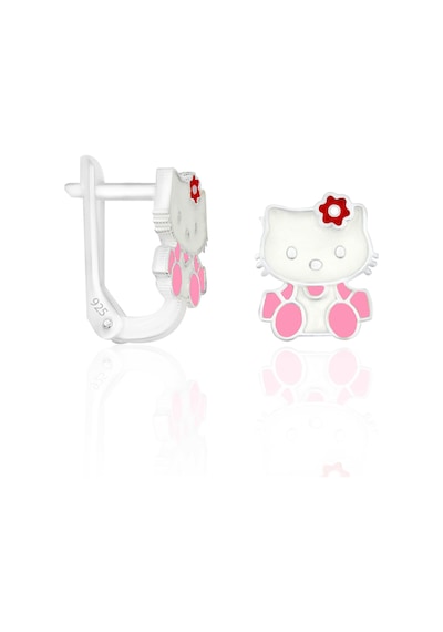 Gümüş Çocuk Küpe Kedi Motifli Pembe Mineli Klipsli Küpe 925 Ayar St103 Pembe