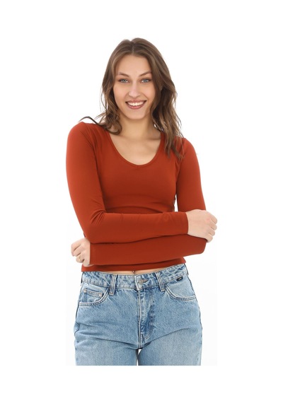V Yaka Slim Fit Tişört-kiremit Kiremit