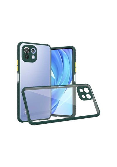 Kilifone - Mi 11 Lite Uyumlu Kılıf Arkası Şeffaf Renkli Kenarlı Kaff Kapak - Koyu Yeşil - T17852