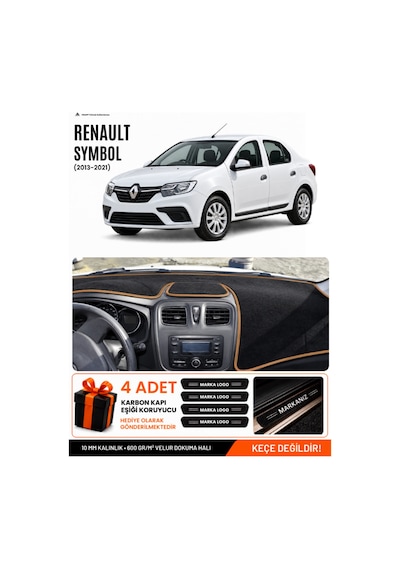 Renault Symbol Uzun Tip.2 2013-2021 Uyumlu Torpido Örtüsü - Siyah-kahverengi - Re016