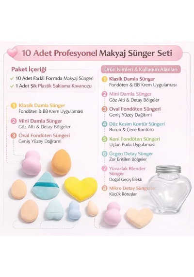 Lexroo 10 Adet Profesyonel Makyaj Süngeri Seti,fondöten, Kapatıcı