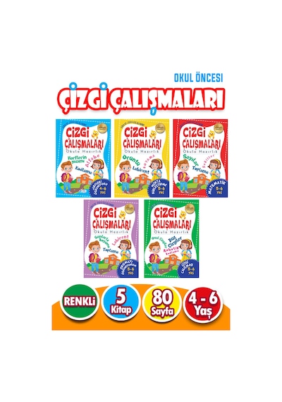 Harika Kitap 4 - 6 Yaş Okul Öncesi Çizgi Çalışmaları Seti 5 Kitap