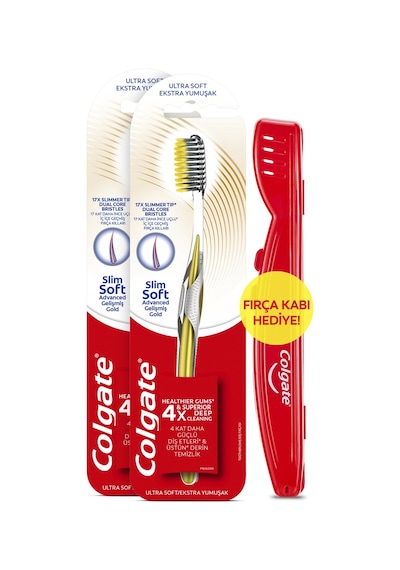 Colgate Mikro İnce Gelişmiş Gold Ekstra Yumuşak Diş Fırçası 2'li + Fırça Kabı