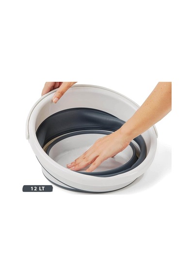 Orret Home 12.8 Litre Katlanabilir Kova Akordiyon Tasarımlı Katlanır Temizlik Ve Araç Yıkama Kovası, Gri Renk, Çok Renkli