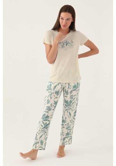 Pierre Cardin Çiçek Desenli Yazlık Pijama Takımı 001