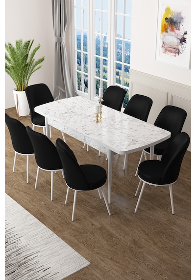Canisa Concept Zen Serisi 80x132 Mdf Açılabilir Beyaz Mermer Desen Masa Takımı Ve 8 Siyah Sandalye Masa Beyaz/sandalyeler Siyah Canisa Concept Zen Serisi 80x132 Mdf Açılabilir Beyaz Mermer Desen Masa Takımı Ve 8 Siyah Sandalye Masa Beyaz/sandalyeler Siyah
