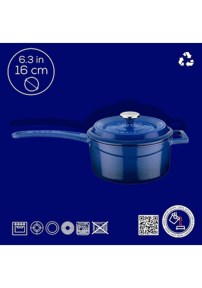 Lava Döküm Yuvarlak Sos Tenceresi Metal Saplı 16 Cm, Mavi Genel