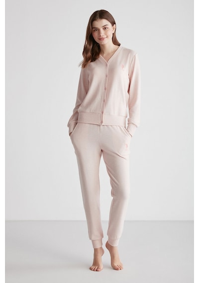 U.S. Polo Assn. U.s Polo Assn. 16956 Kadın Pembe Melanj Patlı Uzun Kollu Pijama Takımı -pembemelanj Pembe Melanj
