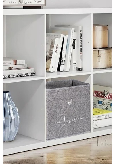 Keçe Raf Düzenleyici Organizer-oyuncak Sepeti-çok Amaçlı Kutu 30x30x30 Cm Gri-beyaz