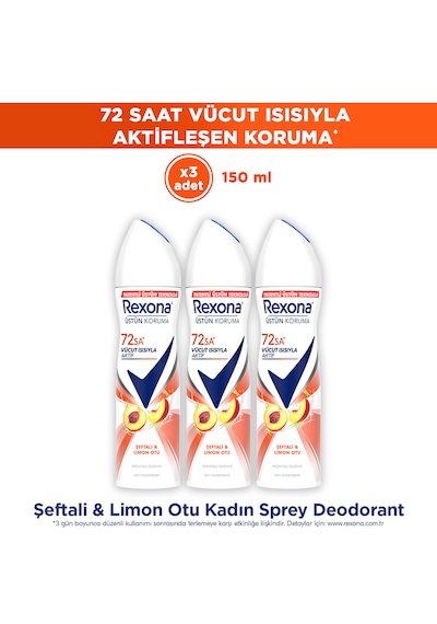 Rexona Şeftali & Limon Otu Kadın Sprey Deodorant 3x150 ML