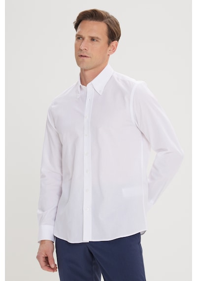 AC&Co / Altınyıldız Classics Erkek BEYAZ Slim Fit Dar Kesim Düğmeli Yaka %100 Pamuk Oxford Gömlek Beyaz