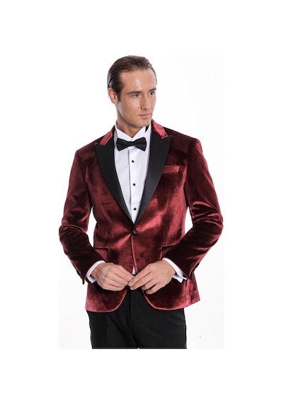 Wessi Kadife Slim Fit Bordo Erkek Smokin Ceket Bordo