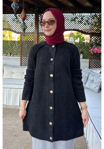 Rabia Şamlı Sedef Angora Triko Hırka Siyah Normal