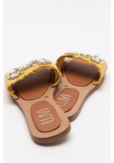 Luvishoes Norve Sarı Hasır Taşlı Kadın Terlik Sarı
