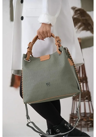 Just Polo Kadın Su Geçirmez Büyük Boy Lüks El Ve Omuz Çantası Shopper Ebat: 26 X 30 Cm Haki 93712631
