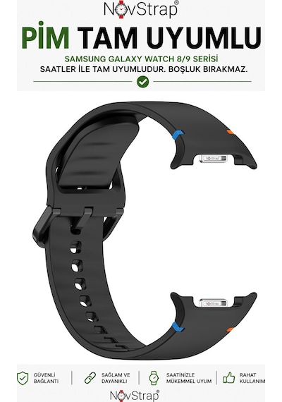 Novstrap Samsung Galaxy Watch 9 40mm 44mm İle Uyumlu Kordon Dikişli Silikon Kayış Tam Uyumlu Pimli