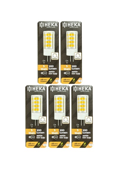 5 Adet Heka 5w 35w 3000k Sarı Işık G4 Duylu Dim Edilebilir Led Kapsül Ampul